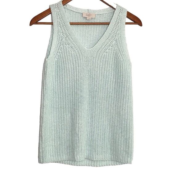 Loft Sweater Vest Womens Small Seafoam Green Sleeveless V Neck Cable Knit Tennis - Picture 1 of 8